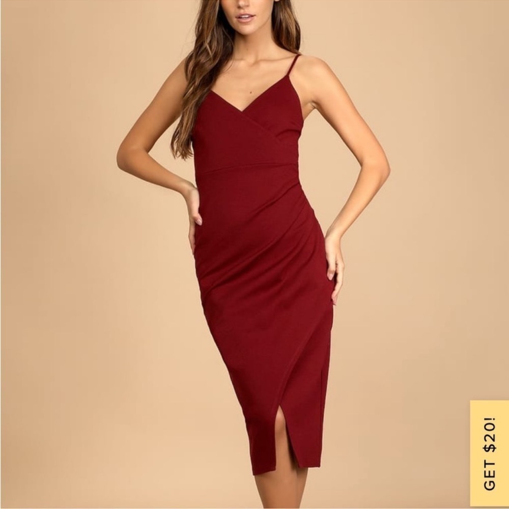 NWT Lulu’s All this Appeal burgundy bodycon midi dress size M